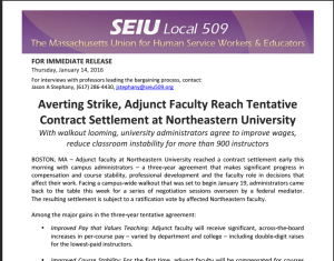 Northeastern University Adjunct tentative contract settlement pdf